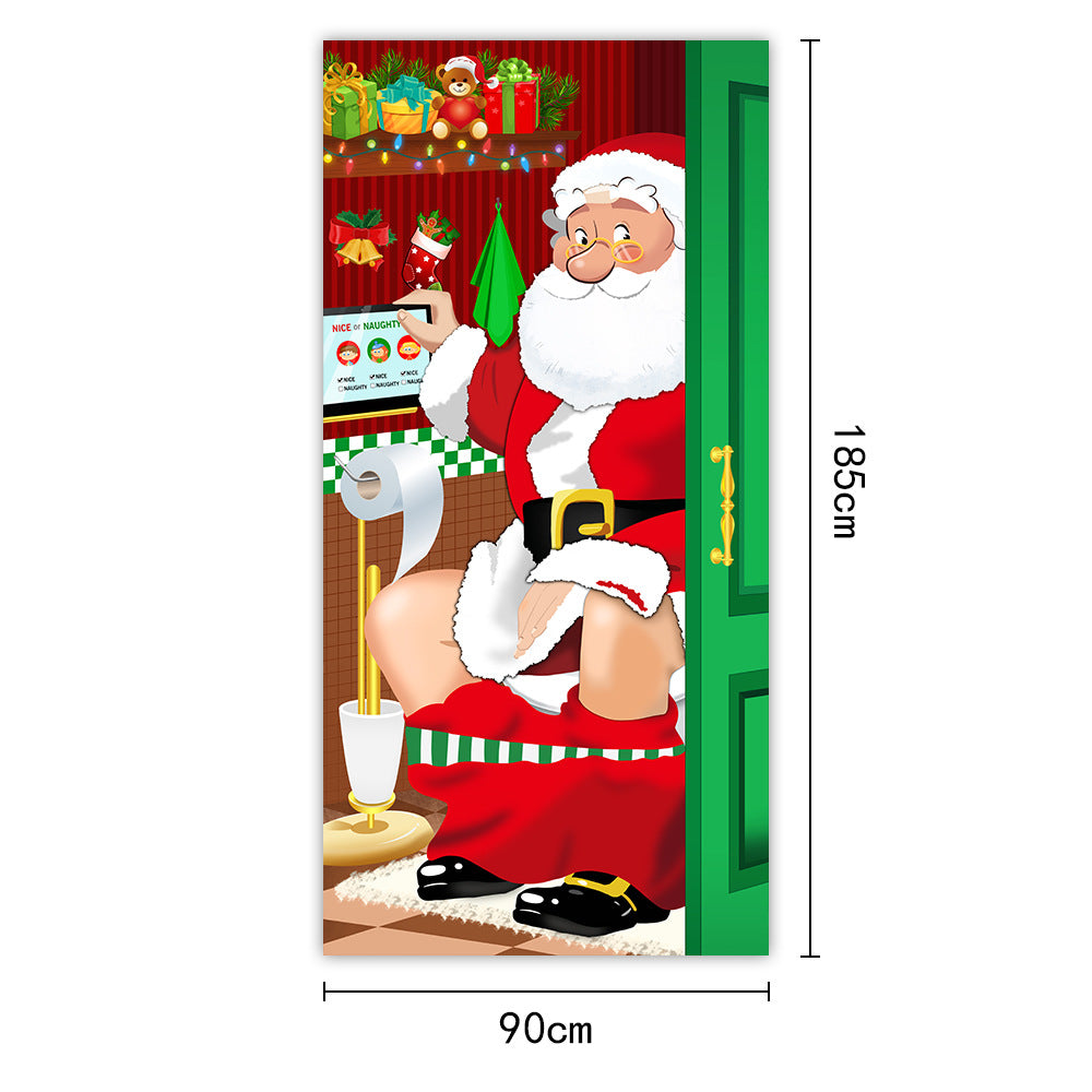 Christmas Door Curtain Santa Claus Outdoor Decoration
