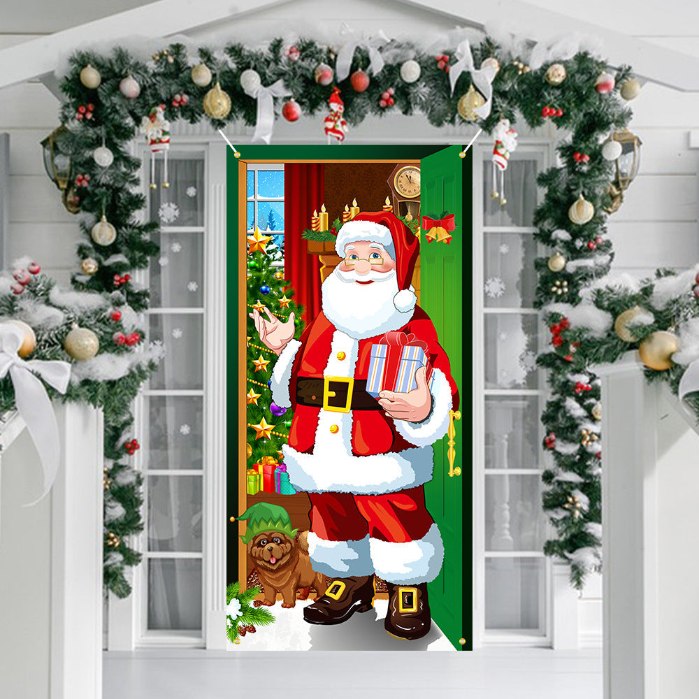 Christmas Door Curtain Santa Claus Outdoor Decoration