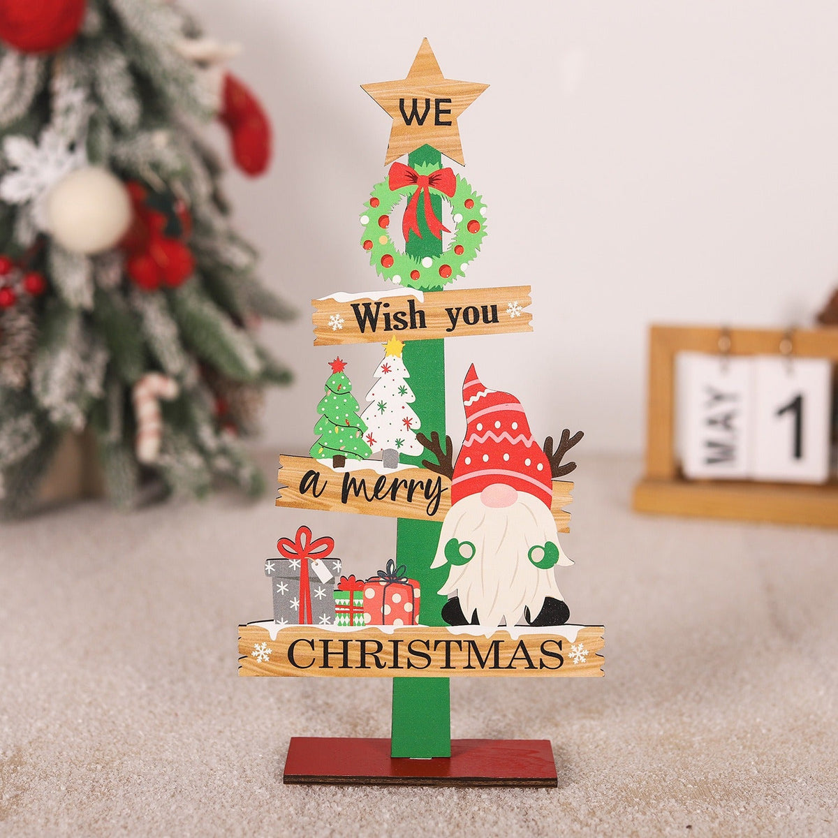 Wooden Christmas Table Decor for Cheerful Holiday Charm