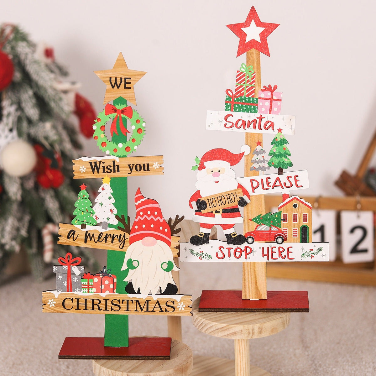 Wooden Christmas Table Decor for Cheerful Holiday Charm