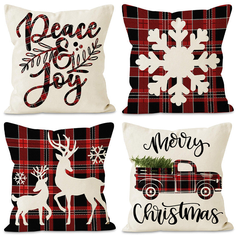 Christmas Pillow Covers With Festive Deer & Snowflakes