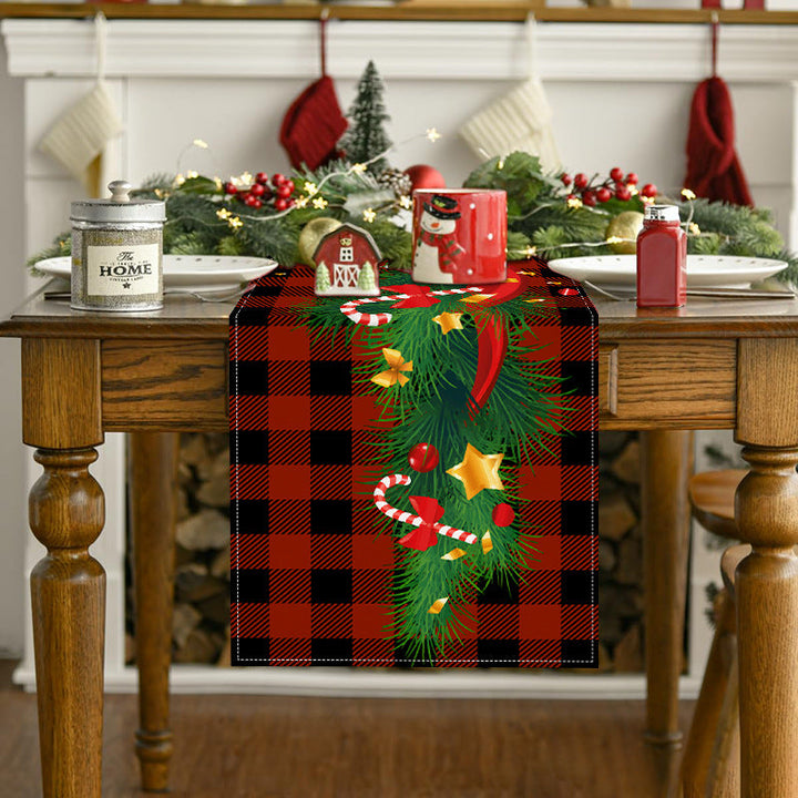 Christmas Table Runner With Festive Plaid Tree Design