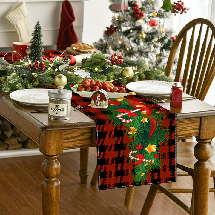 Christmas Table Runner With Festive Plaid Tree Design