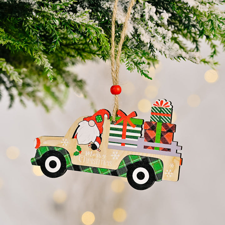 Christmas Car Ornaments – 3-Piece Rustic Wood Set
