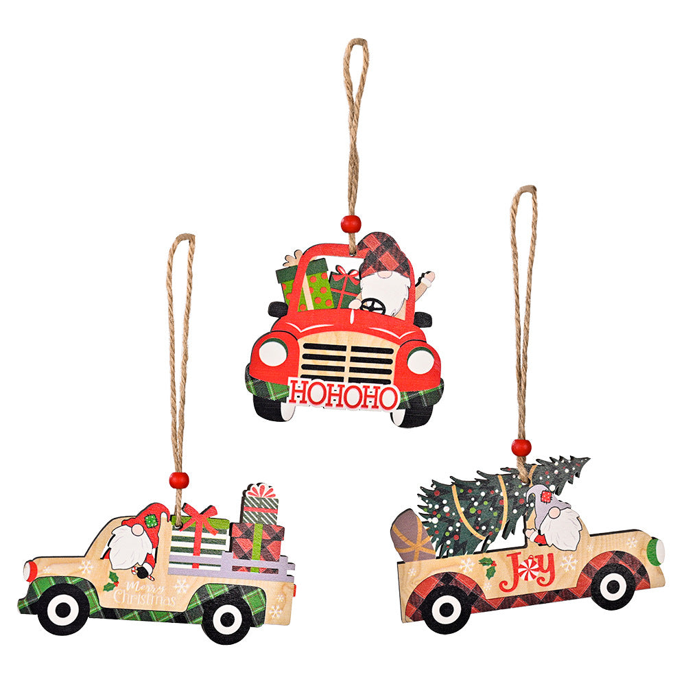 Christmas Car Ornaments – 3-Piece Rustic Wood Set