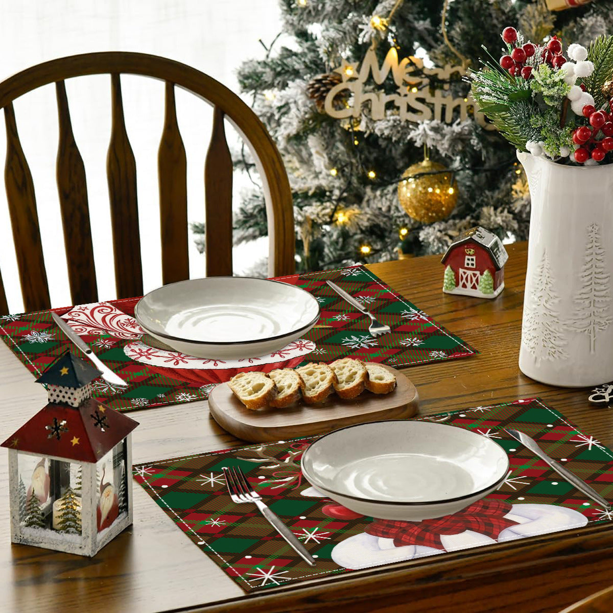 Christmas Plaid Linen Placemats for Festive Tables