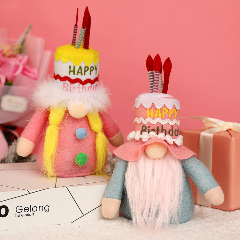 Birthday Gnome Doll Cake Hat Tabletop Decoration