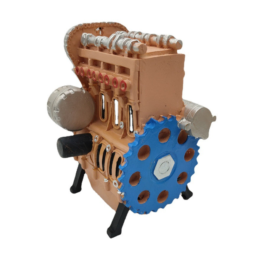 Resin Engine Ornament for Industrial-Style Desk Decor