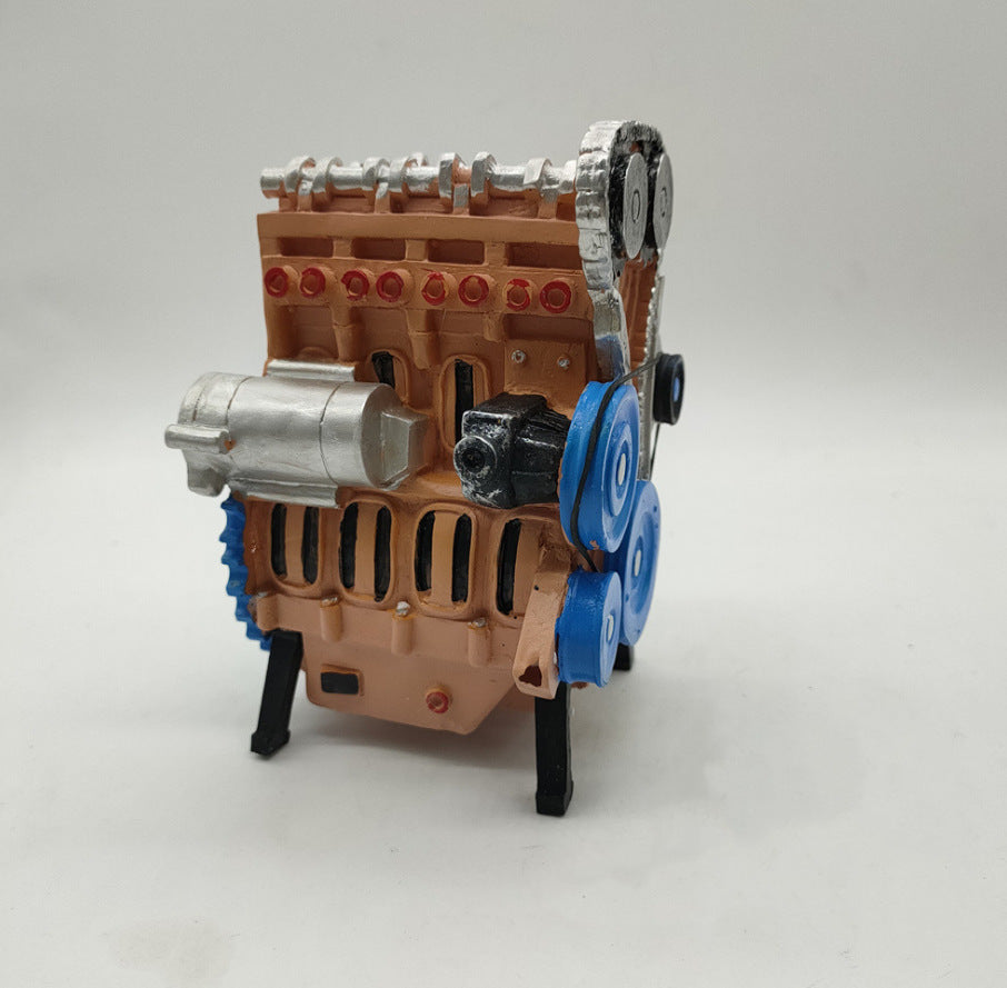 Resin Engine Ornament for Industrial-Style Desk Decor