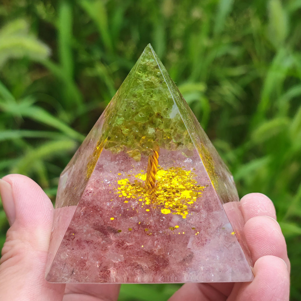 Crystal Resin Pyramid Ornament With Gemstone Sparkle