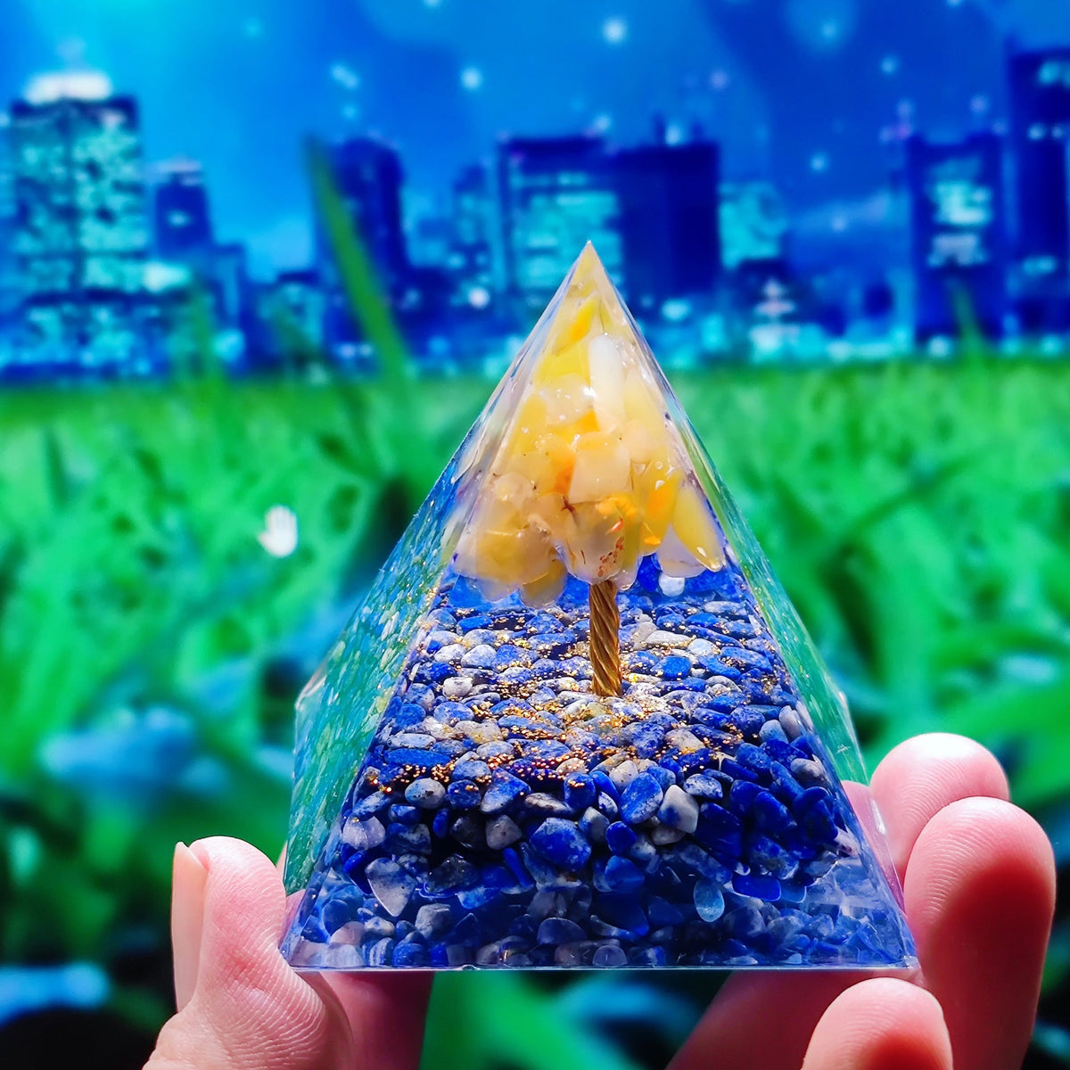 Crystal Resin Pyramid Ornament With Gemstone Sparkle