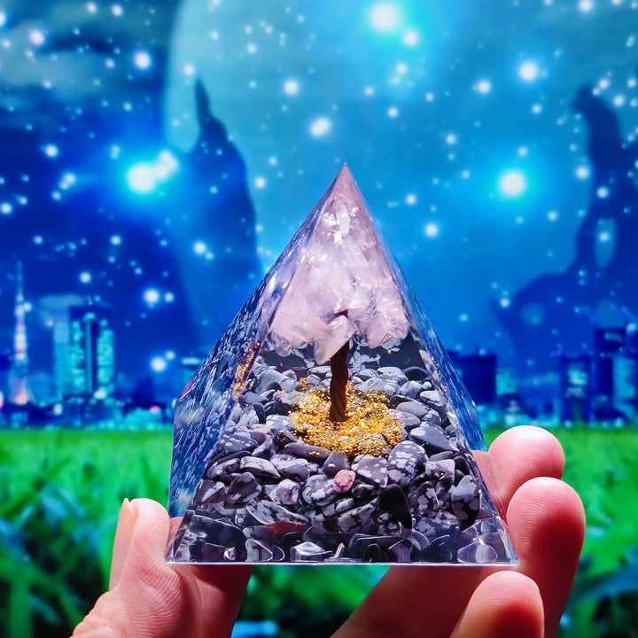 Crystal Resin Pyramid Ornament With Gemstone Sparkle