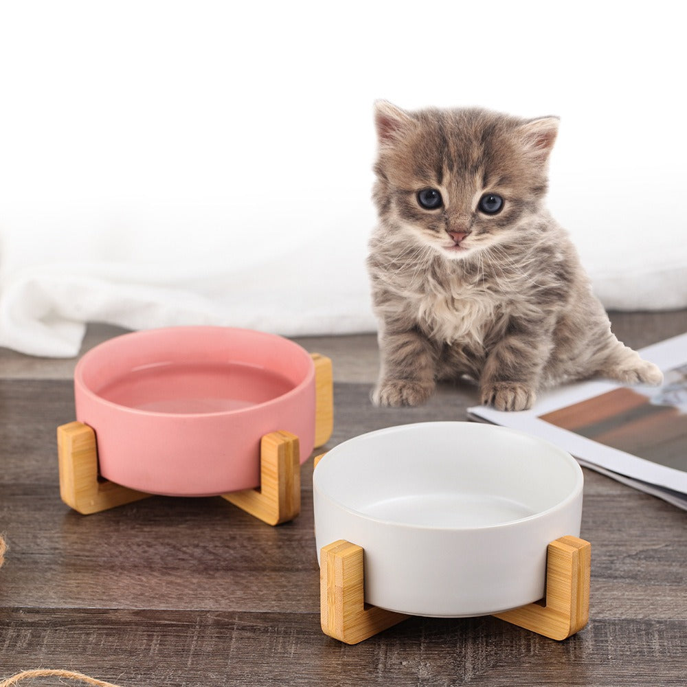 Raised Ceramic Cat Bowl With Stable Anti-Tip Feeding
