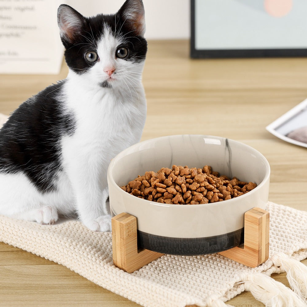 Raised Ceramic Cat Bowl With Stable Anti-Tip Feeding