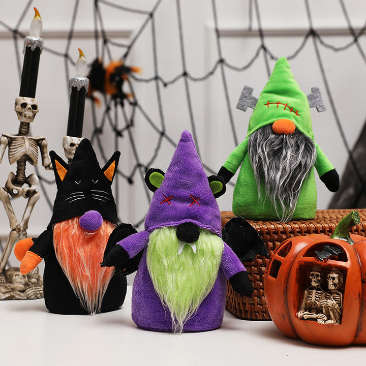 Halloween Gnome Trio Plush Decorations for Festive Shelves