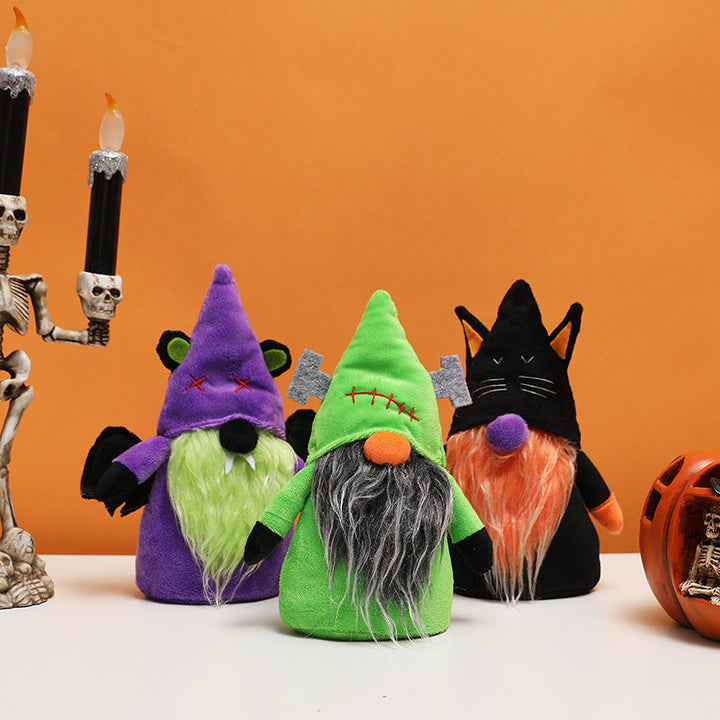 Halloween Gnome Trio Plush Decorations for Festive Shelves