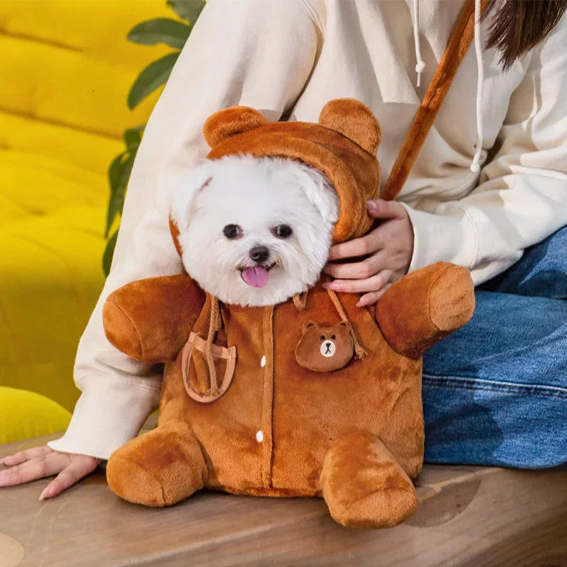 Pet Carrier Bag for Warm Teddy Bear Hands-Free Walks