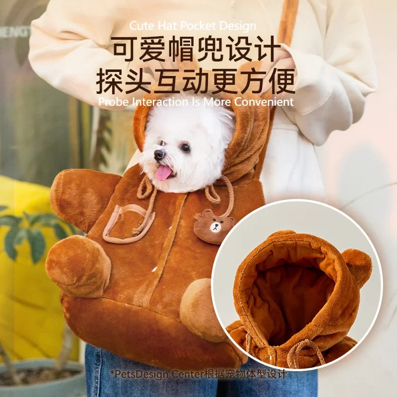 Pet Carrier Bag for Warm Teddy Bear Hands-Free Walks