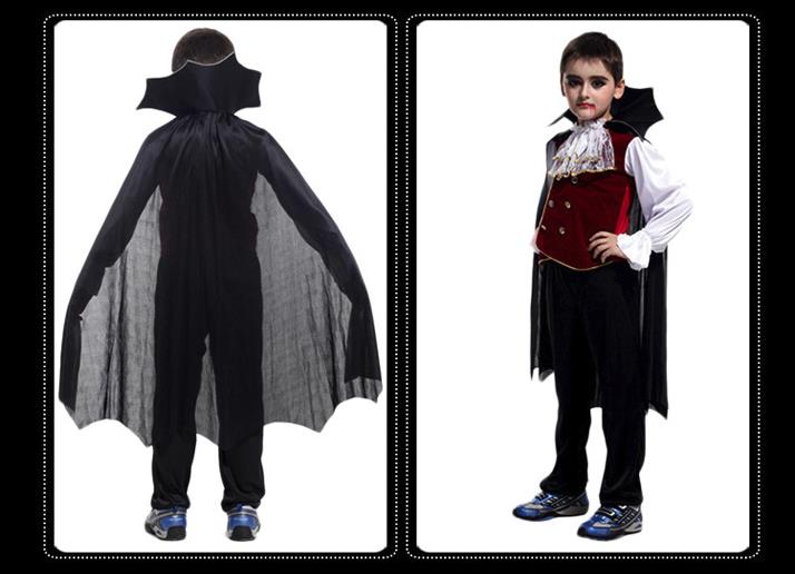 Children's Vampire Costume Set with Dramatic Cape