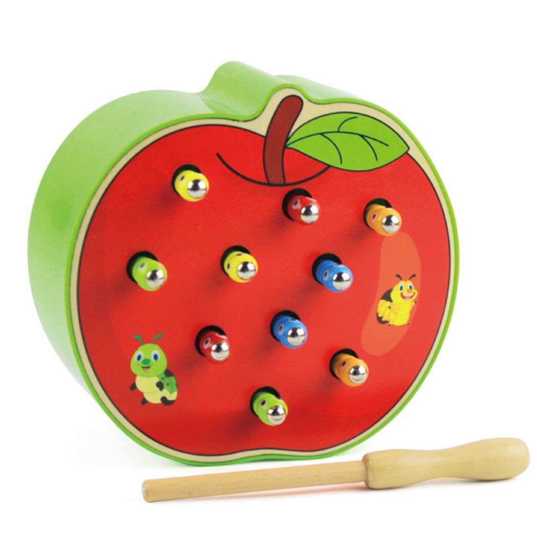 Magnetic Worm Catching Game Wooden Montessori Toy Set