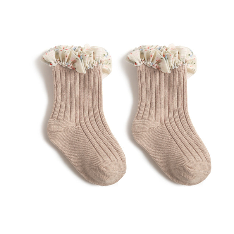Baby Girl Socks with Soft Cotton Floral Ruffle Cuffs