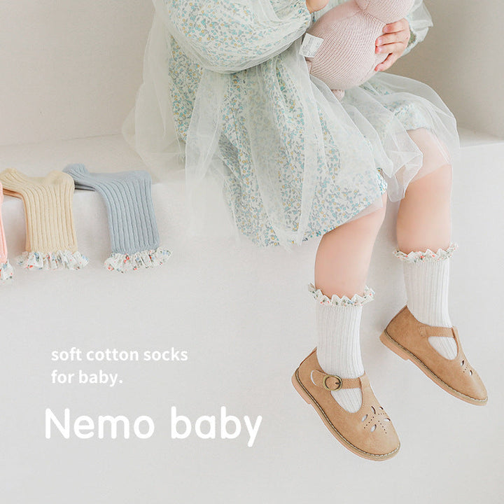 Baby Girl Socks with Soft Cotton Floral Ruffle Cuffs