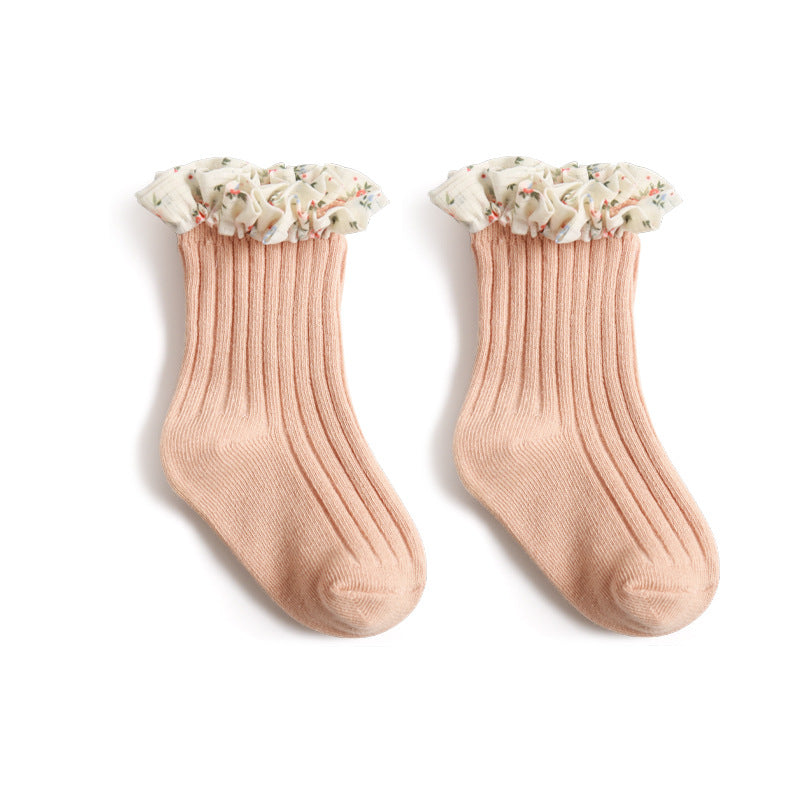 Baby Girl Socks with Soft Cotton Floral Ruffle Cuffs