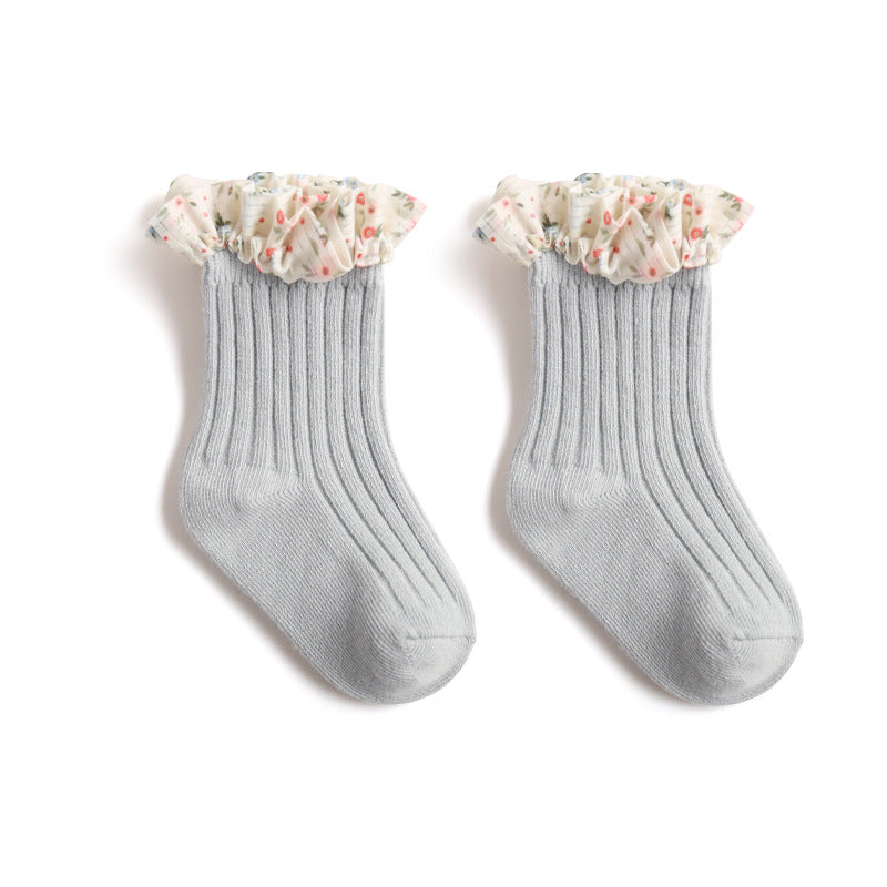 Baby Girl Socks with Soft Cotton Floral Ruffle Cuffs