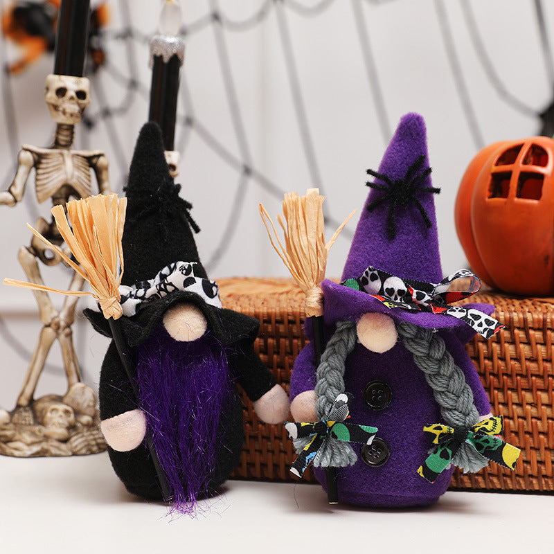 Halloween Faceless Rag Dolls With Brooms, 3-Piece Set