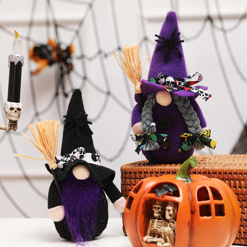 Halloween Faceless Rag Dolls With Brooms, 3-Piece Set