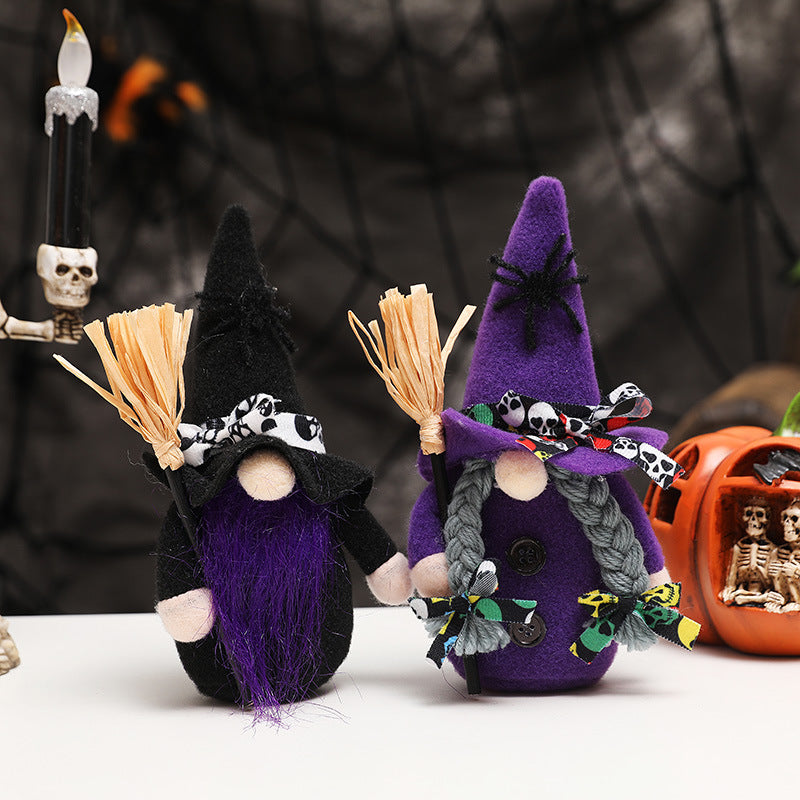 Halloween Faceless Rag Dolls With Brooms, 3-Piece Set