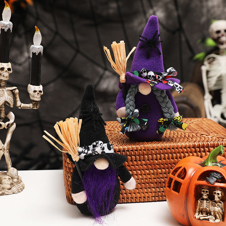 Halloween Faceless Rag Dolls With Brooms, 3-Piece Set