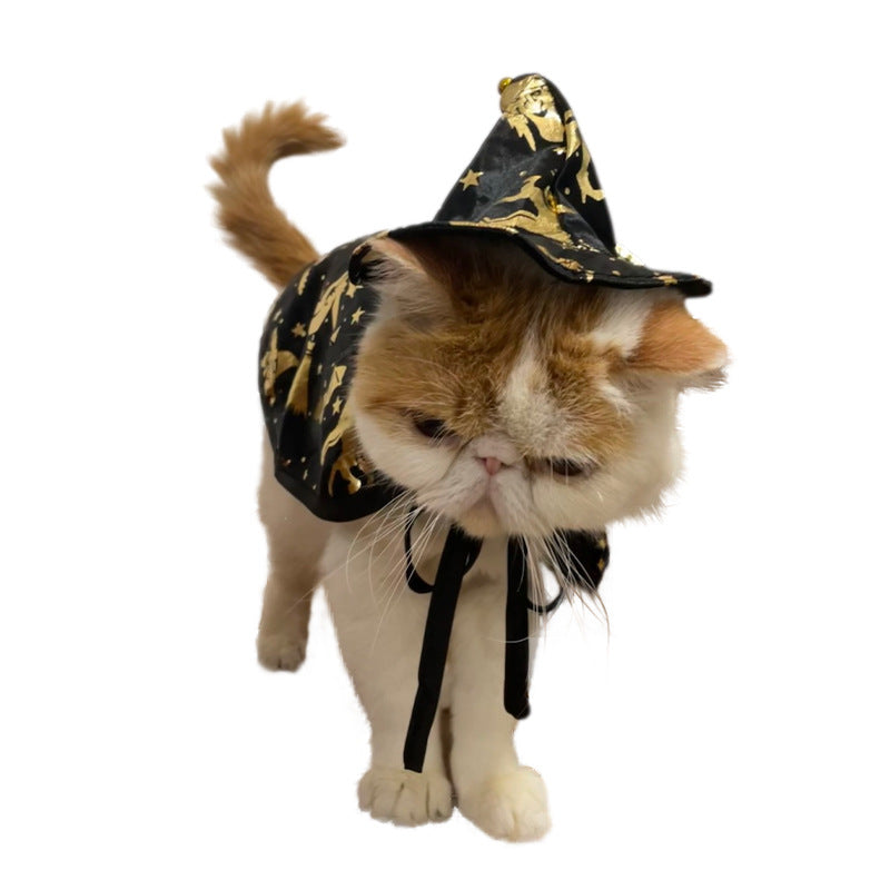 Witch Cloak Cat Costume with Wizard Hat Set