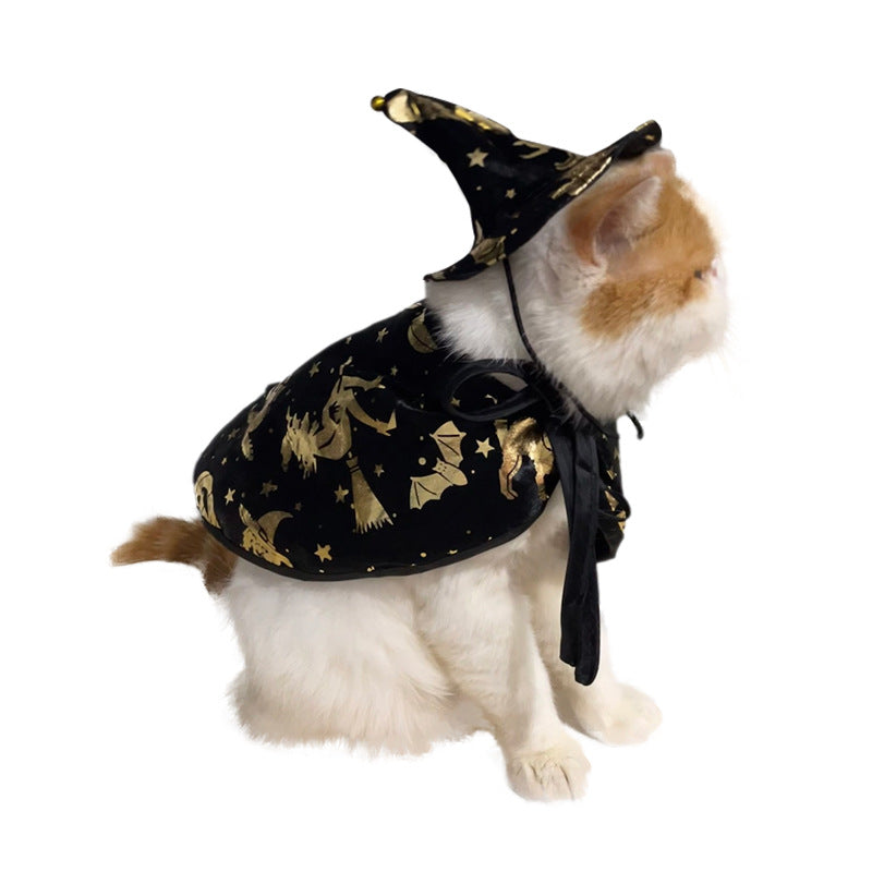 Witch Cloak Cat Costume with Wizard Hat Set