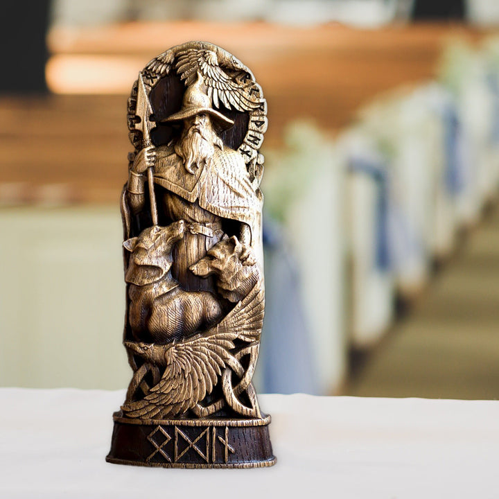 Norse Mythology Statue: 360° Carved-Wood Focal Point