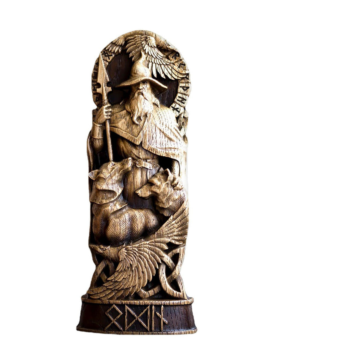 Norse Mythology Statue: 360° Carved-Wood Focal Point