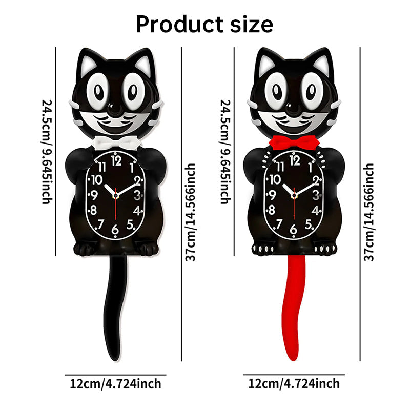 Cat Wall Clock with Swinging Tail for Retro Decor Gift