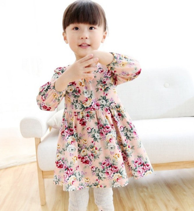 Girls Floral Dress With Long Sleeves For Special Days