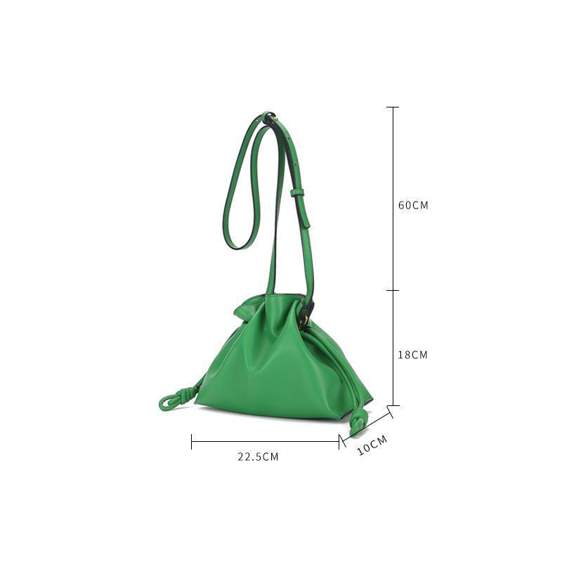 Small Leather Bucket Bag with Drawstring Crossbody Strap