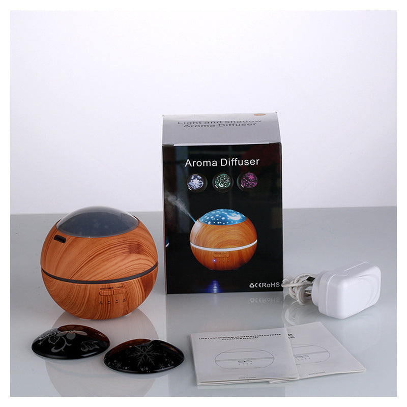 Wood Grain Aroma Diffuser with Star Moon Night Light