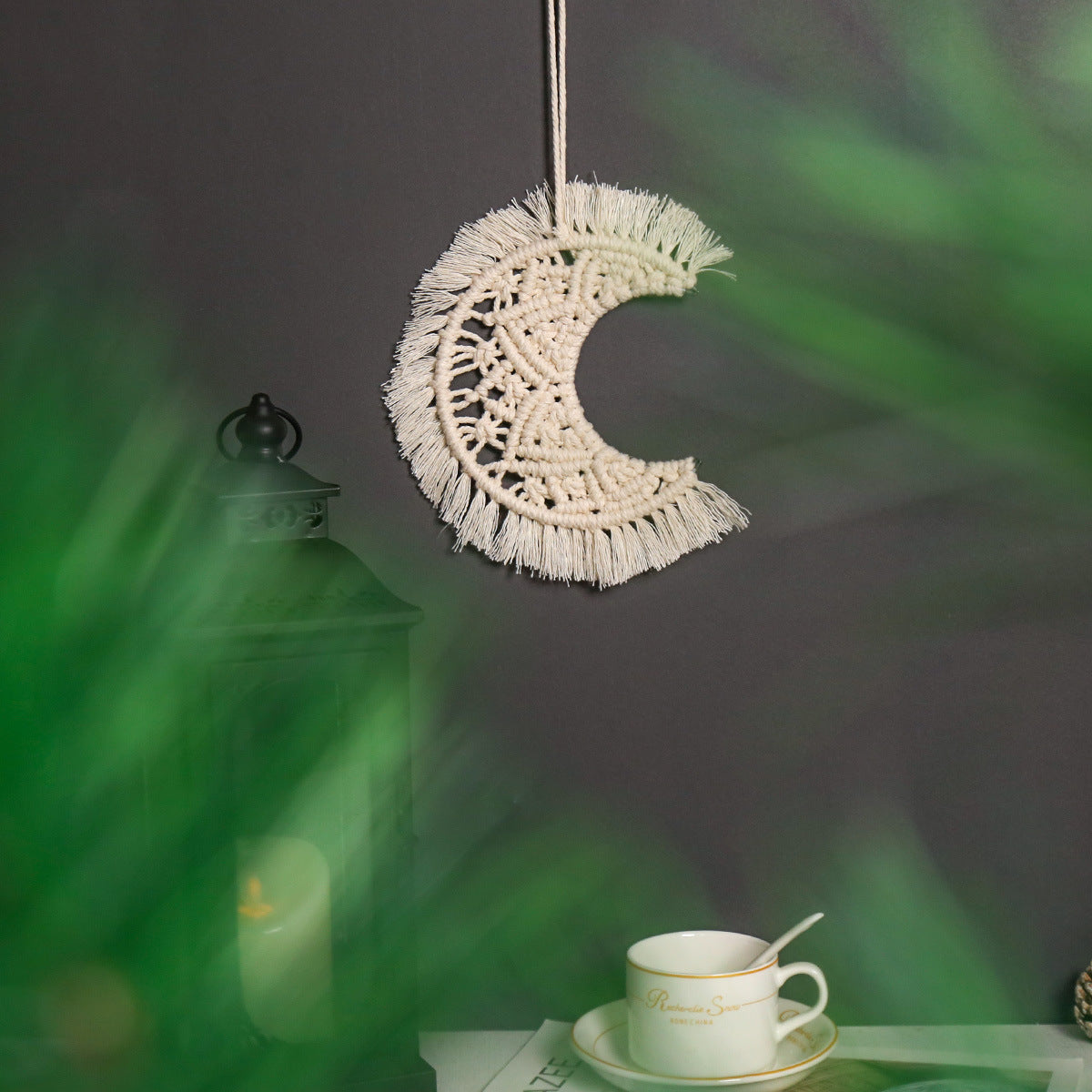 Hand-Woven Moon Wall Hanging for Bohemian Room Warmth