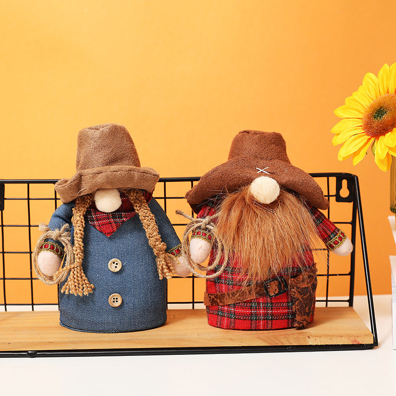 Faceless Cowboy Doll Set for Rustic Western Home Decor