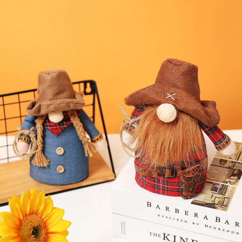 Faceless Cowboy Doll Set for Rustic Western Home Decor