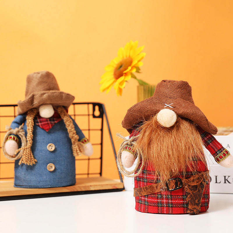 Faceless Cowboy Doll Set for Rustic Western Home Decor