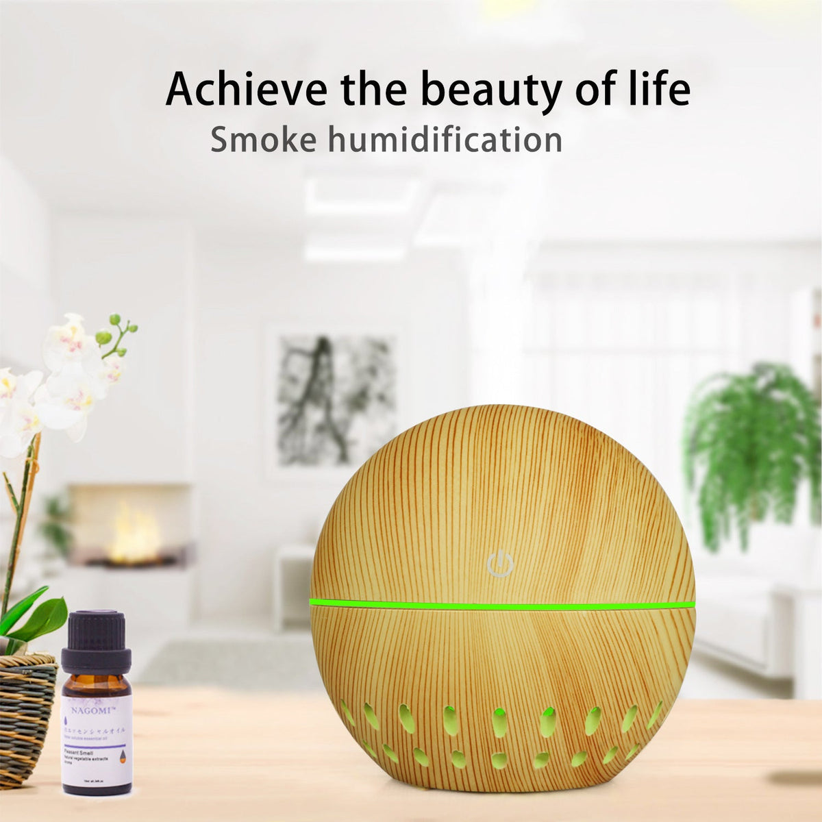 Wood-Grain Desktop Humidifier with Aroma Mist & LED