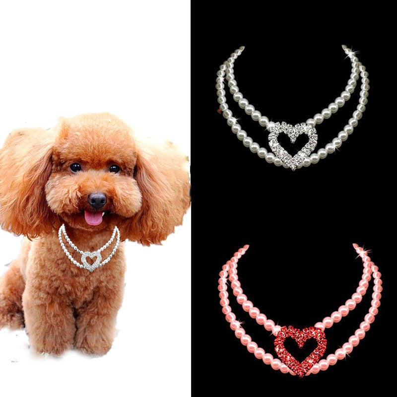 Pet Pearl Collar with Rhinestone Heart for Photo Days