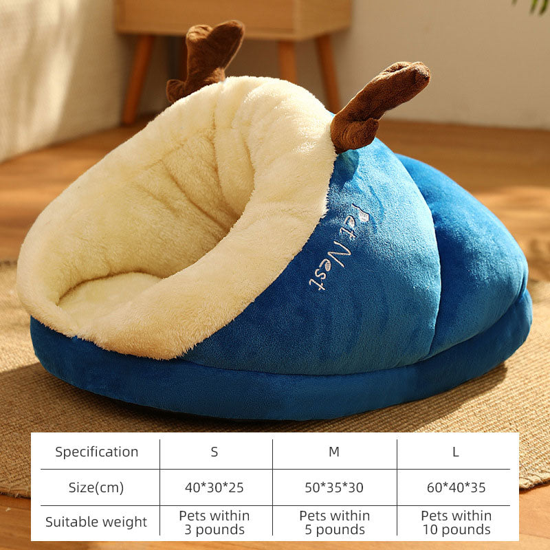 Pet Kennel Bed: Warm Deep Plush Nest for Small Dogs