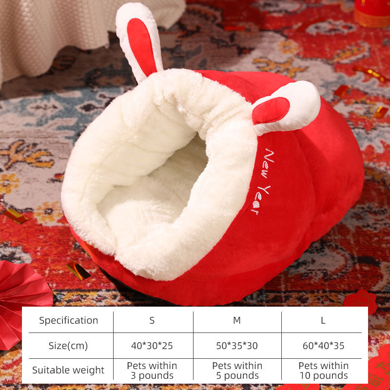 Pet Kennel Bed: Warm Deep Plush Nest for Small Dogs