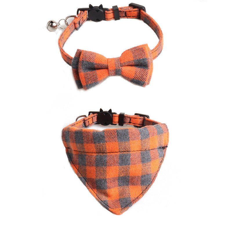 Plaid Cat Collar Set With Bow Tie & Triangle Scarf