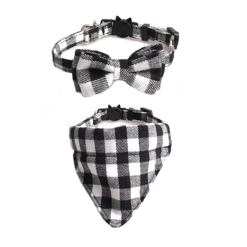 Plaid Cat Collar Set With Bow Tie & Triangle Scarf